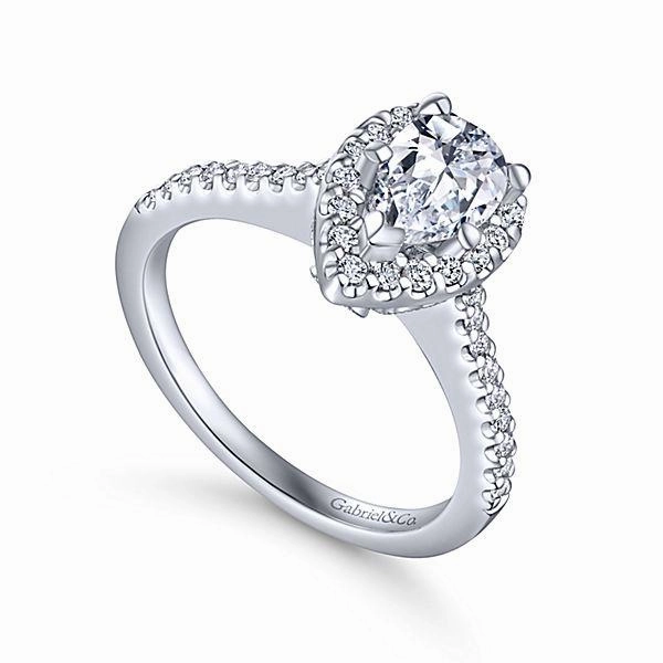 Daily Texture Modern Balance Pear Shaped Halo Diamond Engagement Ring 14K White Gold 379A