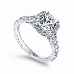 Luxury Geometry Cushion Shaped Halo Diamond Ring With Tapered Shank 479A