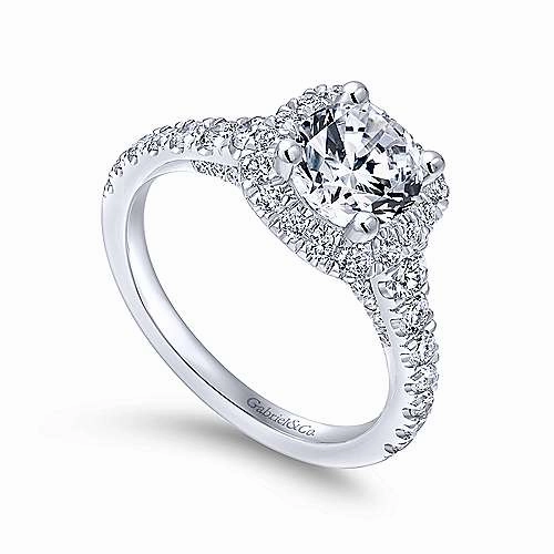 Cushion Shaped Halo Diamond Ring With Tapered Shank 479A Compostable Material