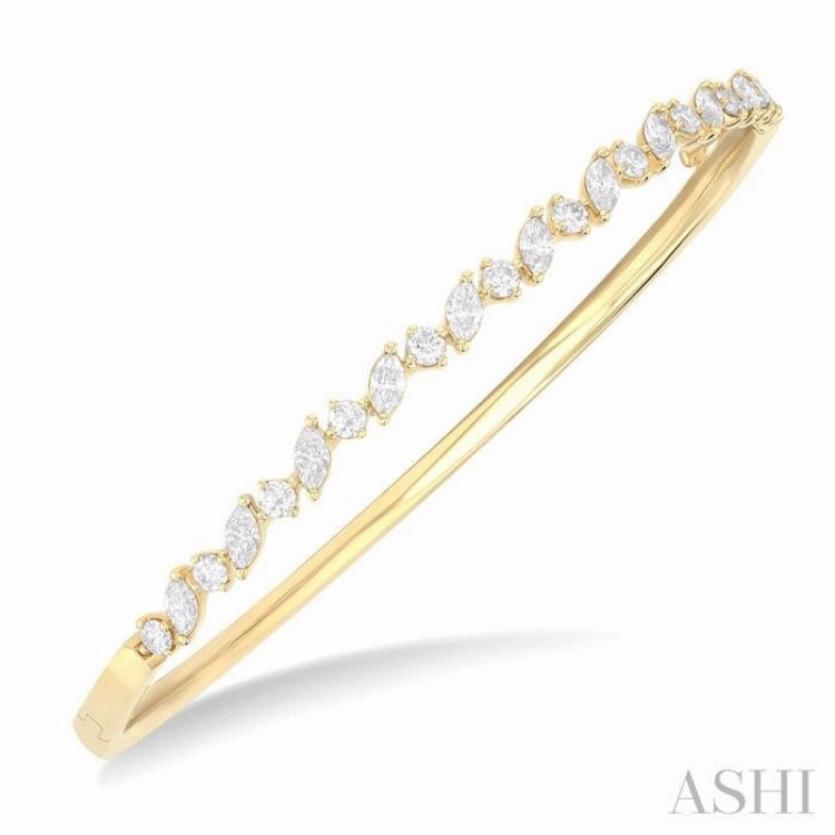 1 1/3 Ctw Marquise and Round Cut Diamond Stackable Bangle in 14K Yellow Gold Customer Favorite