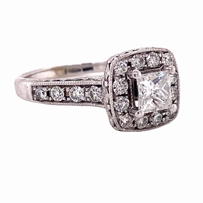 Sparkling Ornament PRINCESS CUT DIAMOND RING WITH DIAMONDS THROUGHOUT THE HALO AND SETTING 0.95cttw