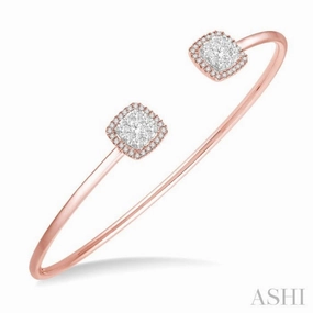 Perfectly Prepared 3/4 Ctw Cushion Shape Lovebright Open Cuff Diamond Bangle in 14K Rose and White Gold