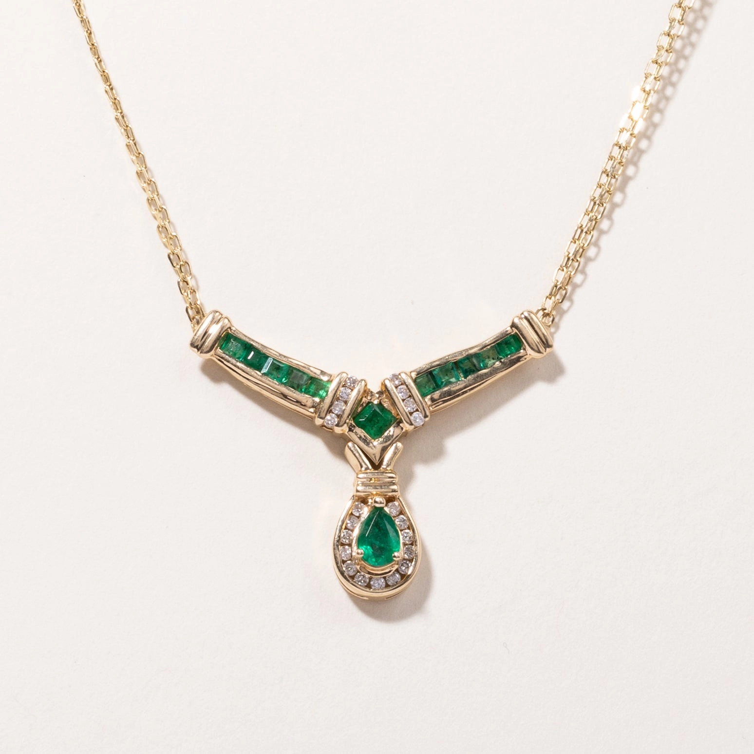 14K Yellow Gold Emerald & Diamond Necklace | 0.95ctw, 0.23ctw | 17" | Luxury Layer Refined Element
