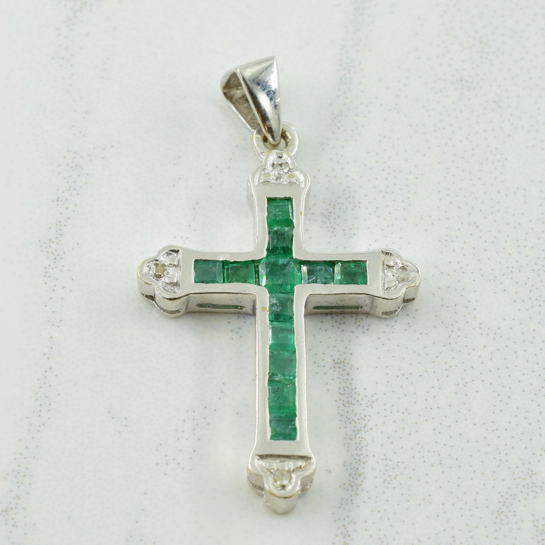 Emerald & Diamond Cross Pendant | 0.25ctw, 0.02ctw | Modern Accessory Pure Brilliance