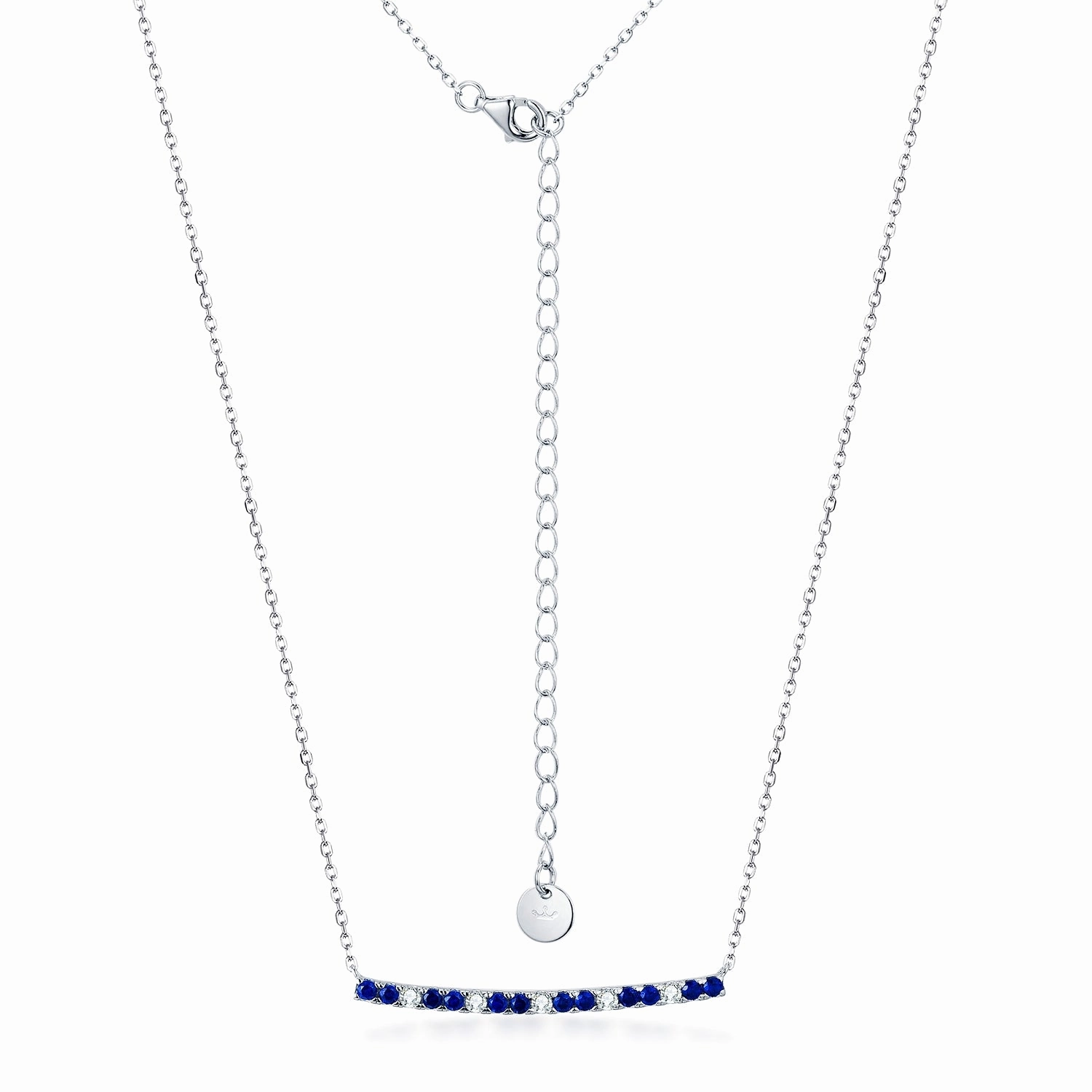 Sterling Silver Sapphire and Clear CZ Bar Necklace Exclusive Accessories Radiant Pieces