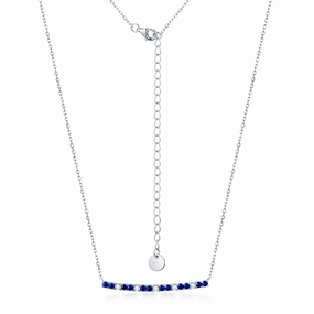 Sterling Silver Sapphire and Clear CZ Bar Necklace Exclusive Accessories Radiant Pieces
