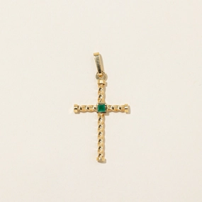 Vintage Italian 18k Emerald Cross Pendant | 0.10ct Detail Focus Sleek Texture