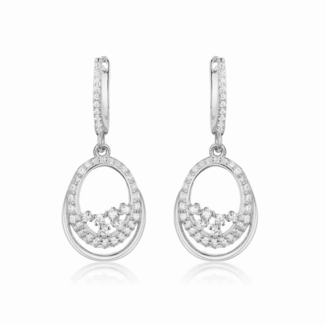 Sterling Silver Oval With CZ Earring Minimal Fashion