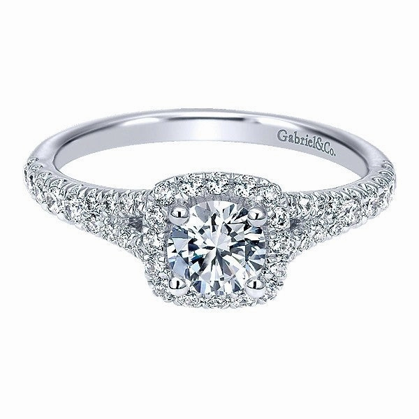 Cushion Halo Round Diamond Ring .83 Cttw 14K White Gold Stretchable Fit