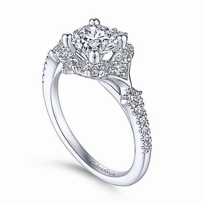 Victorian Round Halo Diamond Ring .34 Cttw 14k White Gold 581A Elegant Embellishment