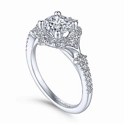 Luxury Design Victorian Round Halo Diamond Ring .34 Cttw 14k White Gold 581A