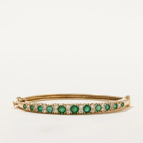 Captivating Accent Vintage Emerald & Diamond Bangle | 1.30ctw, 0.50ctw | 5"