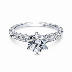 Minimal Gift Daily Classic Vintage Engraved Diamond Engagement Ring 14K White Gold