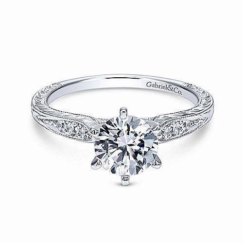 Minimal Gift Daily Classic Vintage Engraved Diamond Engagement Ring 14K White Gold