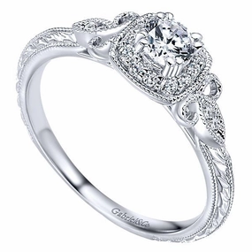 Vintage Halo Diamond Engagement Ring  .37 Cttw 14K White Gold Luxurious Appearance Exclusive access