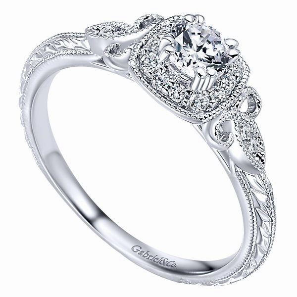 Value Symbol Unique Decoration Vintage Halo Diamond Engagement Ring  .37 Cttw 14K White Gold