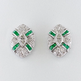 Impressive Feature Classic Feature Vintage Marquise Diamond and Emerald Earrings | 0.75 ctw, .36 ctw |