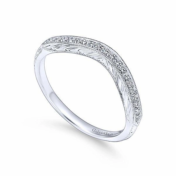 Eternal Art Lustrous Detail Vintage Curved Diamond Ring  .09 Cttw 14K White Gold 197B