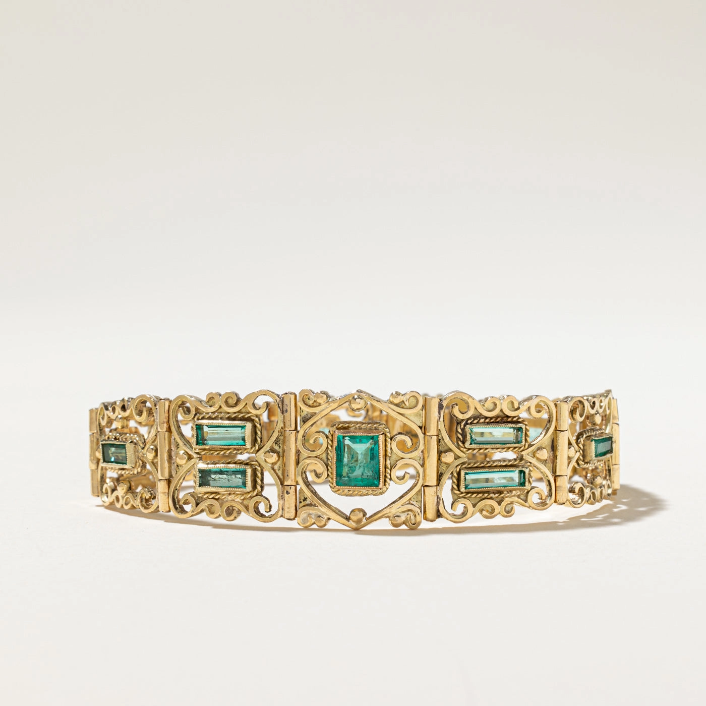 Vintage Natural Emerald Scrollwork Bracelet | 5.50ctw | 7.5" Lifestyle Fit Weekend Glam