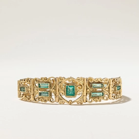 Vintage Natural Emerald Scrollwork Bracelet | 5.50ctw | 7.5" Lifestyle Fit Weekend Glam