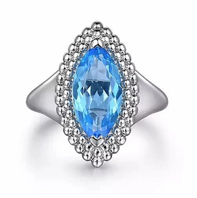 Memory Lane Sterling Silver Marquise Shape London Blue Topaz Bujukan Fashion Ladies Ring. Finger Size 6.5