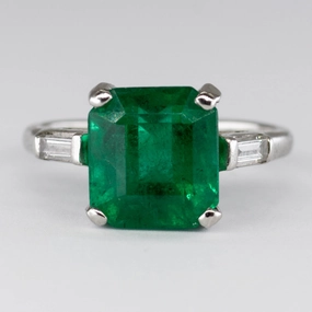 Trendy Layer Contemporary Highlight Vintage Platinum Emerald and Diamond Ring| 3.03ct | SZ 4.25