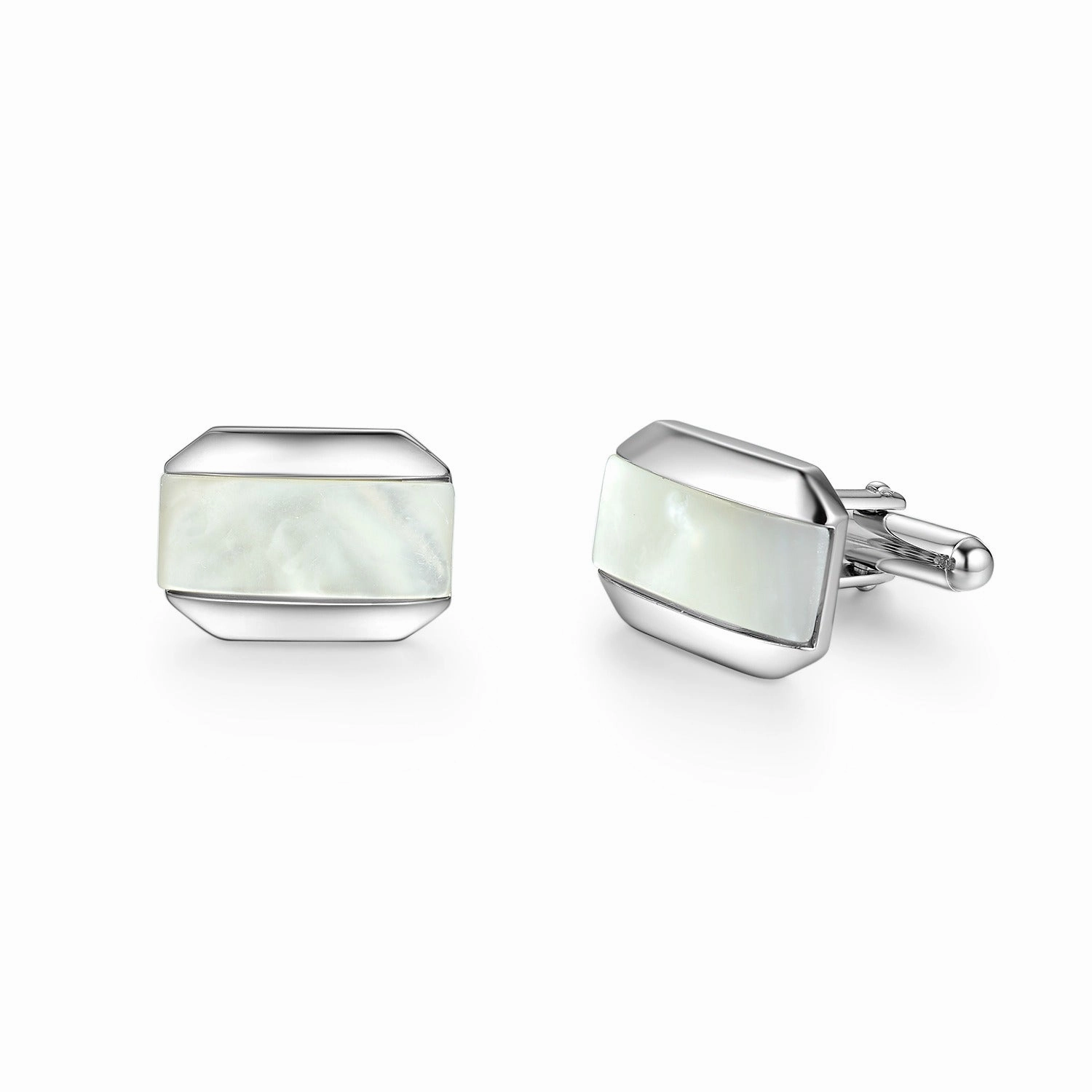 Evergreen style Rhodium Plated Sterling Silver Mother of Pearl/Black Onyx and Rectangular Cufflinks