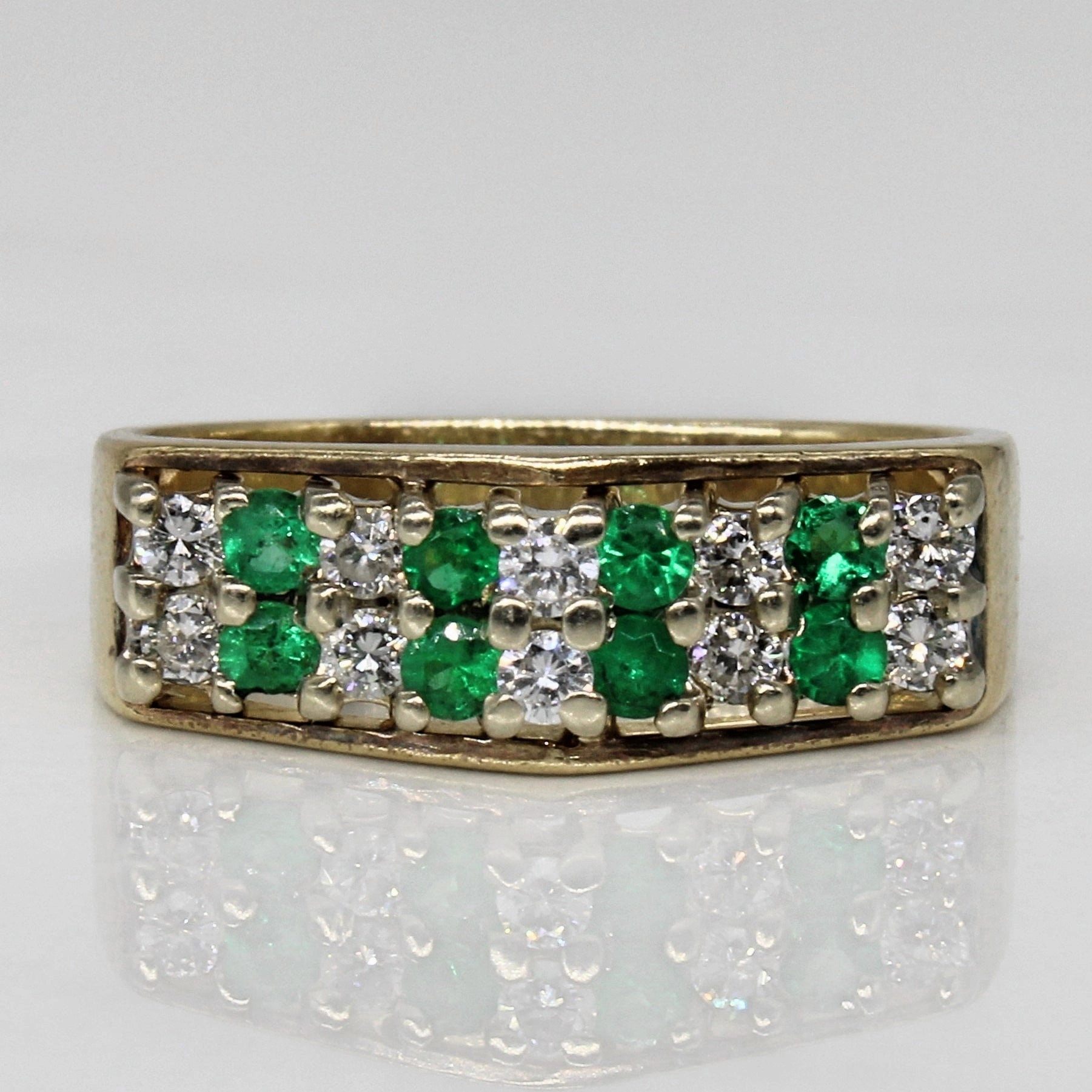 Diamond & Emerald Peaked Ring | 0.22ctw, 0.12ctw | SZ 6.75 | Delicate Details