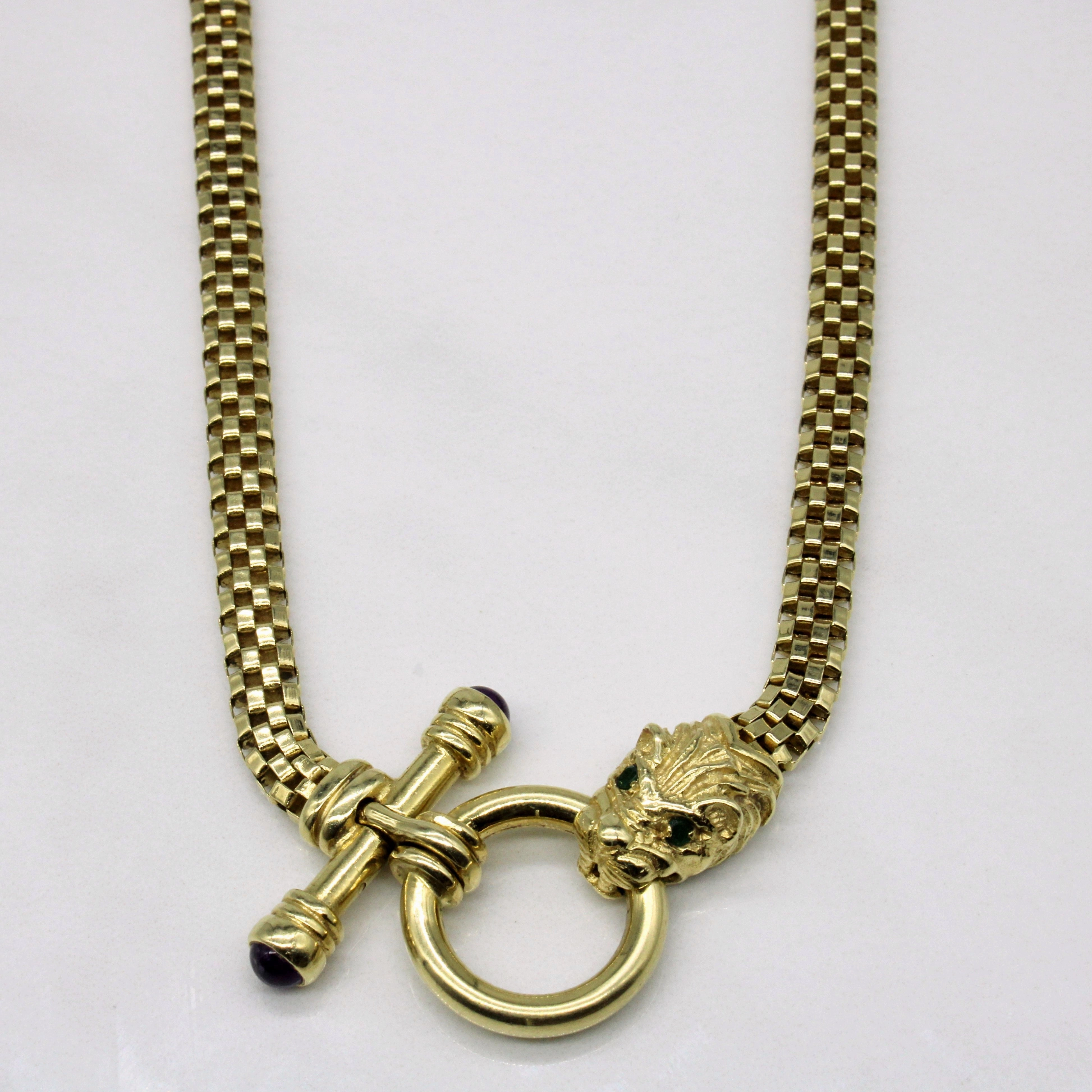 Amethyst & Emerald Animal Head Clasp Necklace | 0.40ctw, 0.04ctw | 18" | Party Design Pretty Detail