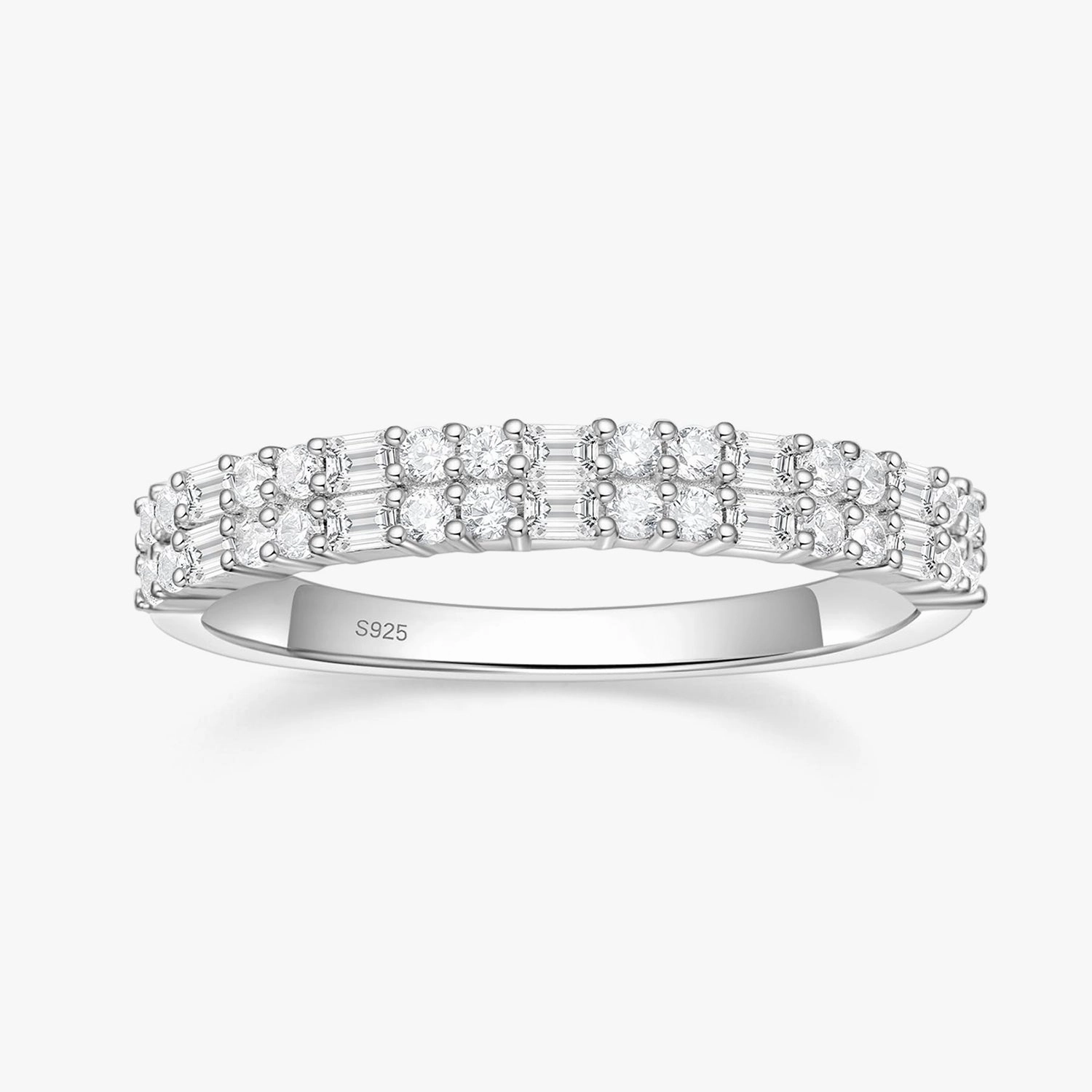 Wedding Band Eternity Stackable Ring in Sterling Silver Textured Detail
