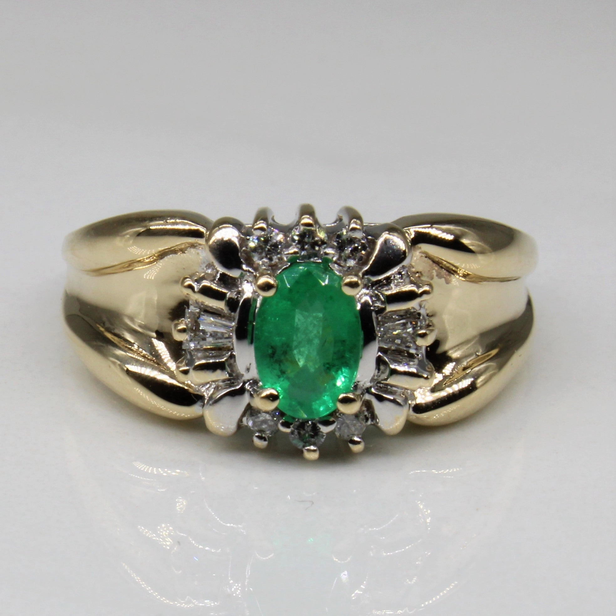 Wide Band Emerald & Diamond Ring | 0.30ct, 0.10ctw | SZ 6.25 | Stylish Spark