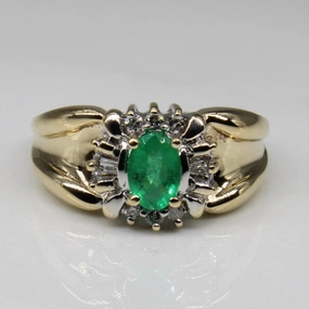 Wide Band Emerald & Diamond Ring | 0.30ct, 0.10ctw | SZ 6.25 | Stylish Spark