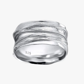 Wide Band Ring 925 Sterling Silver Ripple Thumb Ring Quick Spark