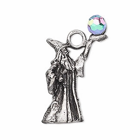 Polished Sparkle Sleek Detail Wizard Pendant with AB Rainbow Crystal Ball High Detail