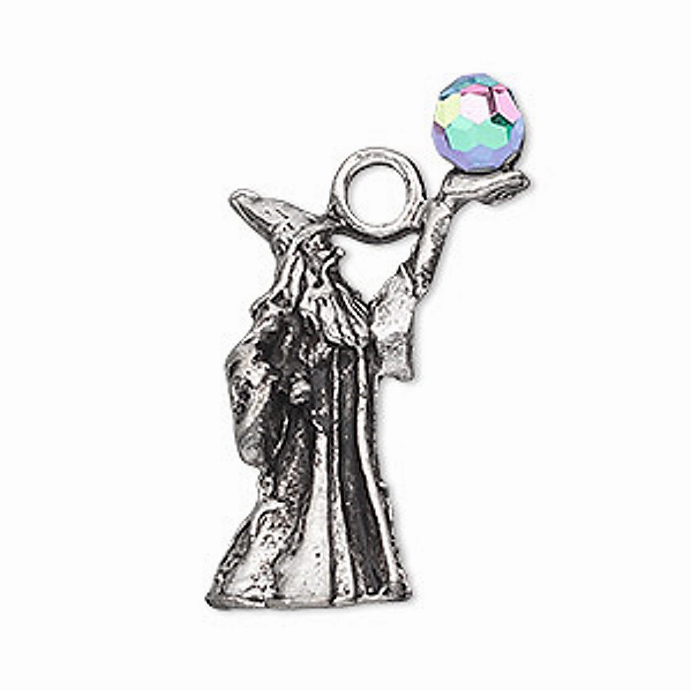 Polished Sparkle Sleek Detail Wizard Pendant with AB Rainbow Crystal Ball High Detail