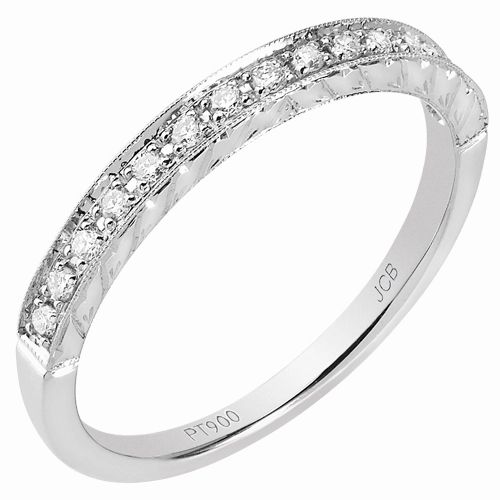 14 Karat White Gold Engraved Diamond Stackable Ring Secure Jewelry