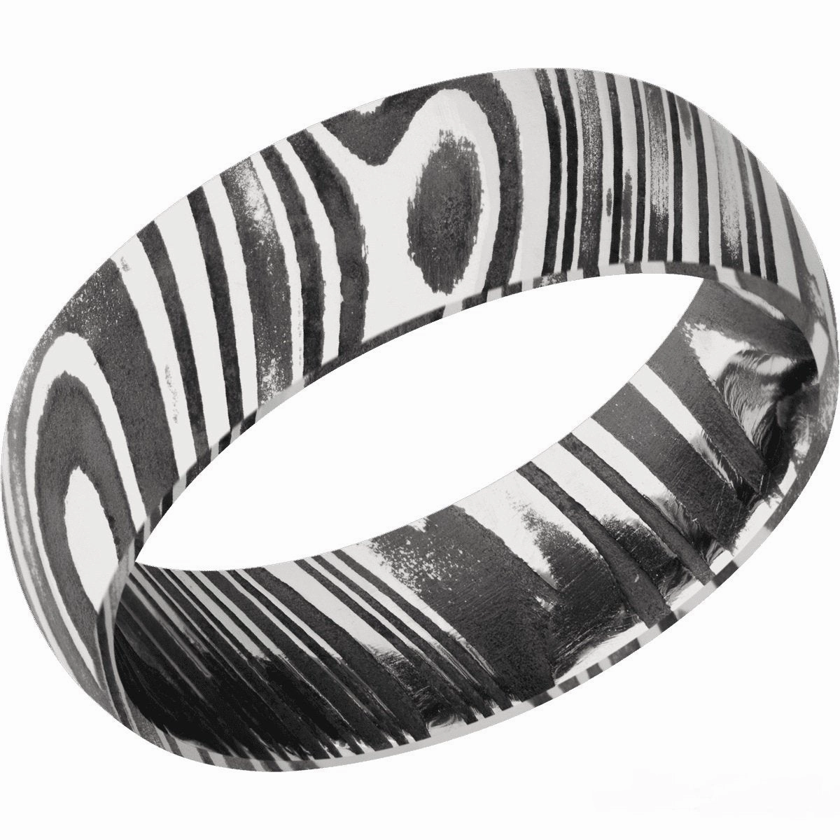 Adult Jewelry Woodgrain Damascus Steel 7mm Wide Domed Band With Acid Finish