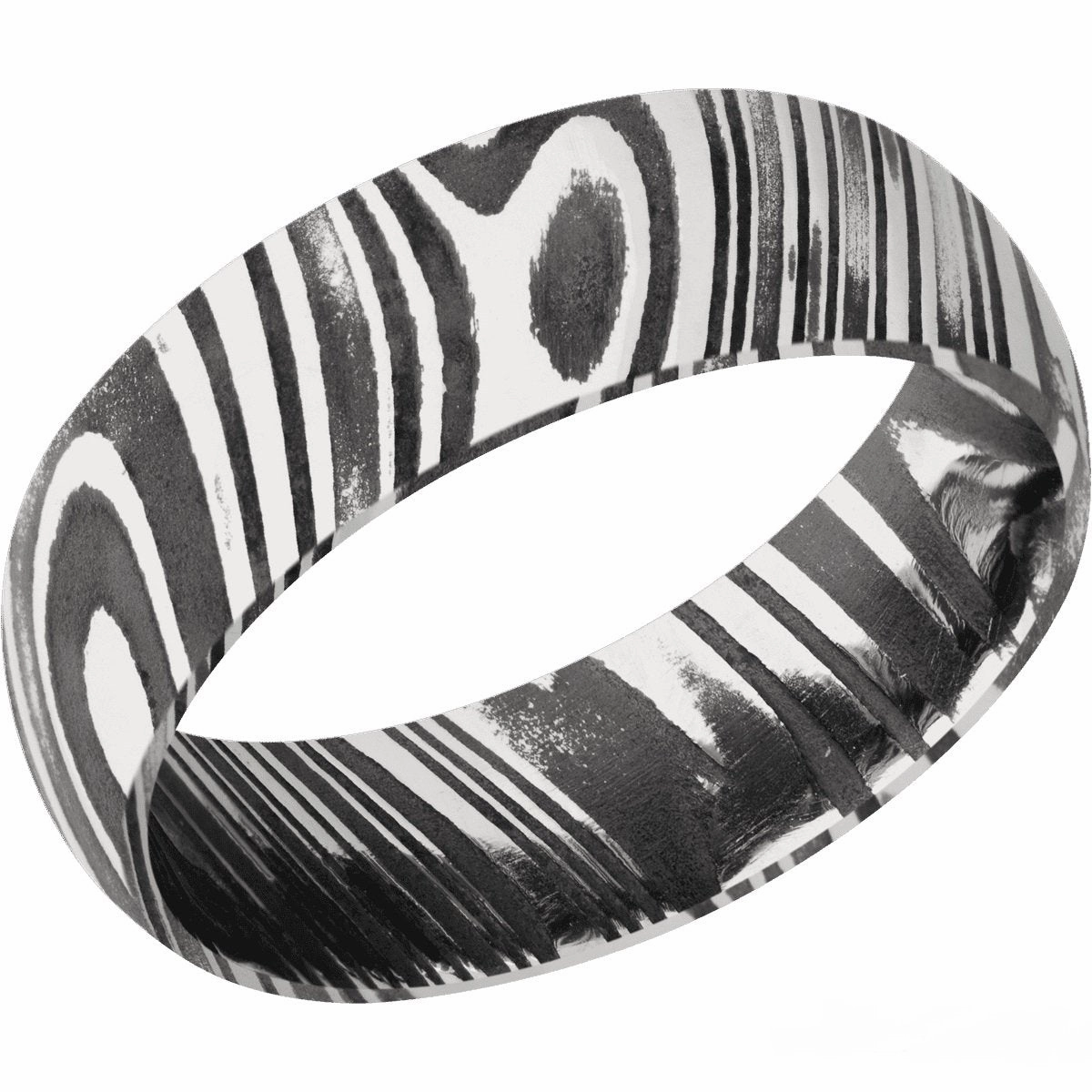 Woodgrain Damascus Steel 7mm Wide Domed Band With Acid Finish Contemporary piece Anniversary Accent