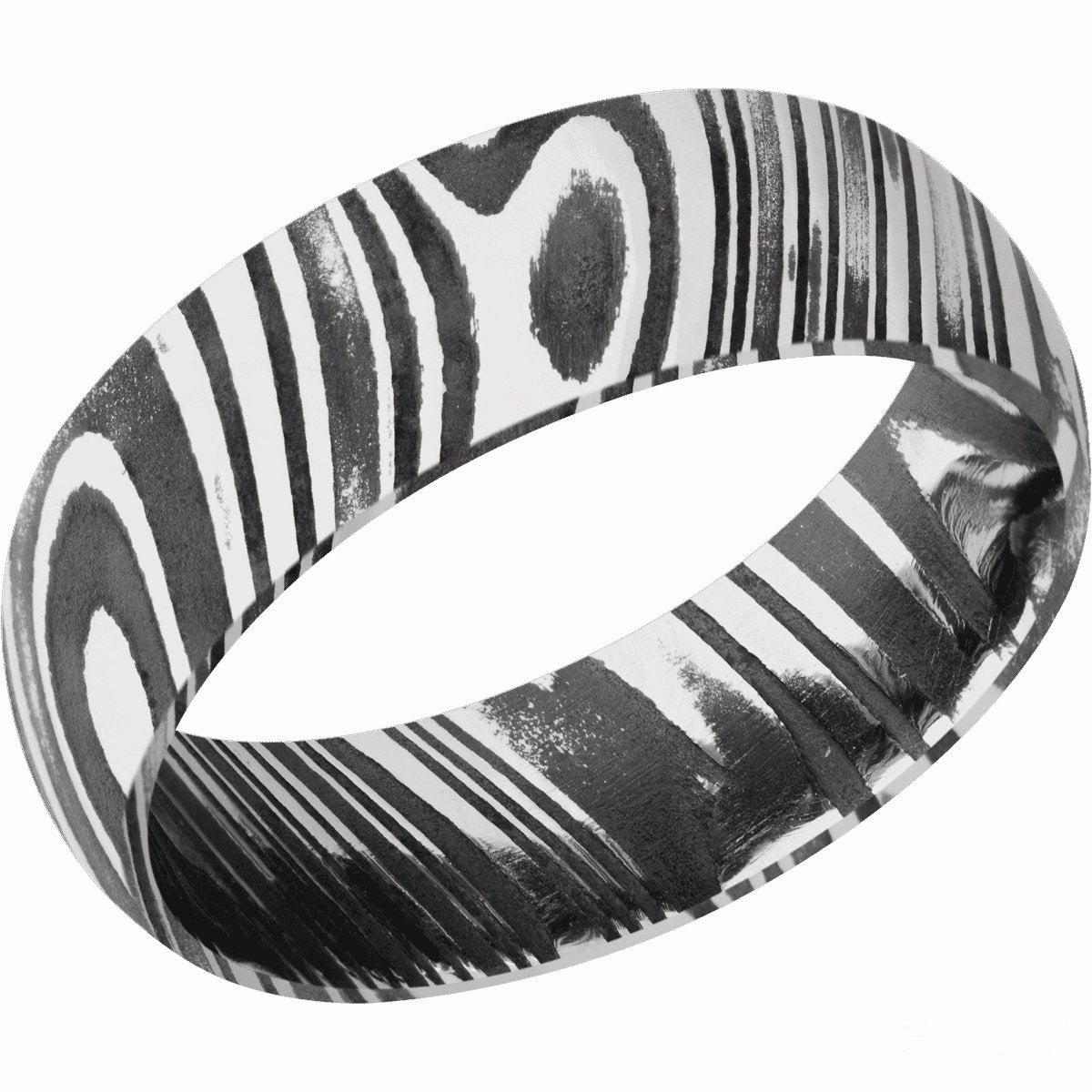 Woodgrain Damascus Steel 7mm Wide Domed Band With Acid Finish Beautiful Article Meaningful Embellishment