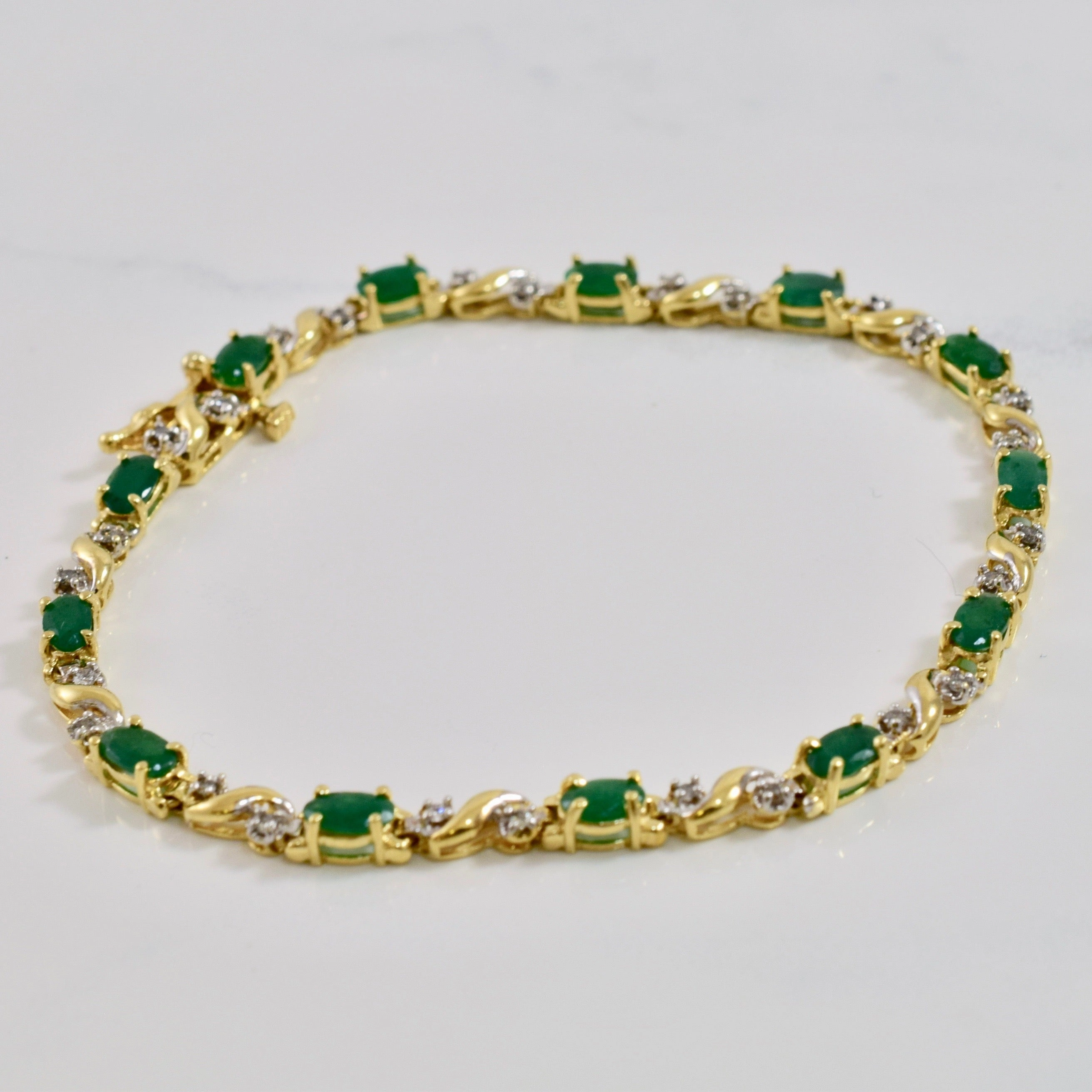 Emerald and Diamond Bracelet | 0.26 ctw SZ 7.5" | Sophisticated Design Finish