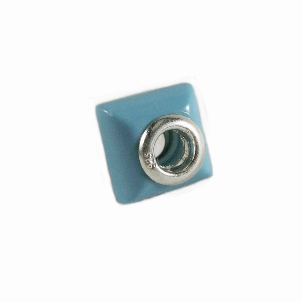 Slide-on Charm Bead Imitation Turquoise Color Stone Sterling Silver 4mm Center Minimal Feature Bold Form