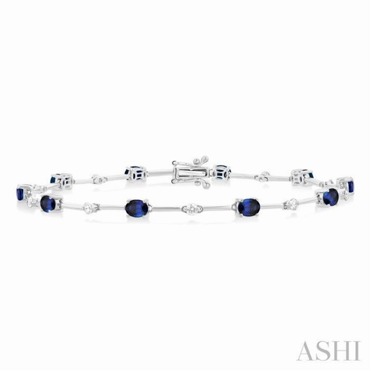 4x3 MM Oval Cut Sapphire and 1/3 ctw Round Cut Diamond Precious Bar Bracelet in 10K White Gold Urban Edge Basic Perspective