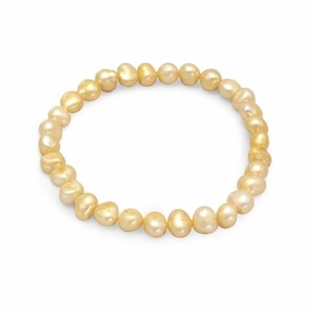 Yellow Dyed Freshwater Cultured Freshwater Pearl Stretch Bracelet Glam Lookbook