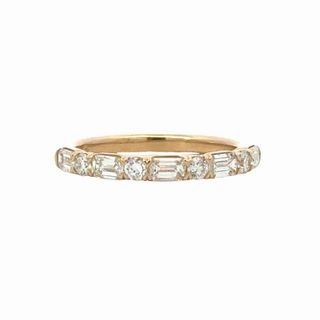 Yellow Gold Alternating Emerald and Round Diamond Band Affordable Ornament