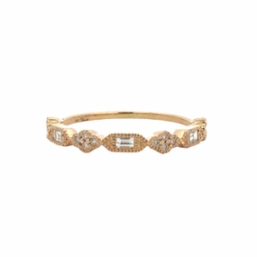 Lustrous Shine Museum Quality Yellow Gold Baguette and Round Diamond Stackable Band