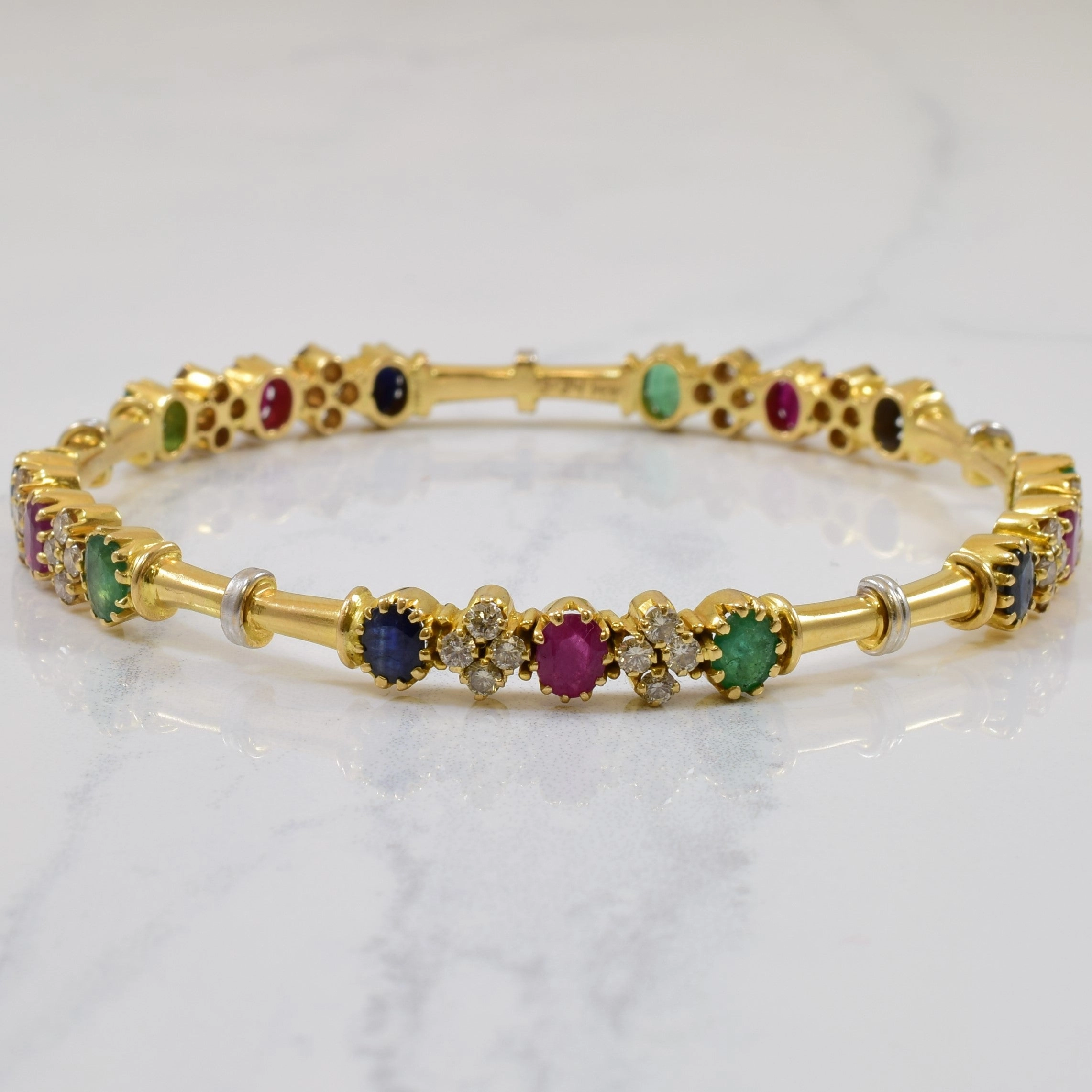 Yellow Gold Mixed Gem Bangle | 3.34ctw, 1.80ctw | 7.5" | Impeccable Cut