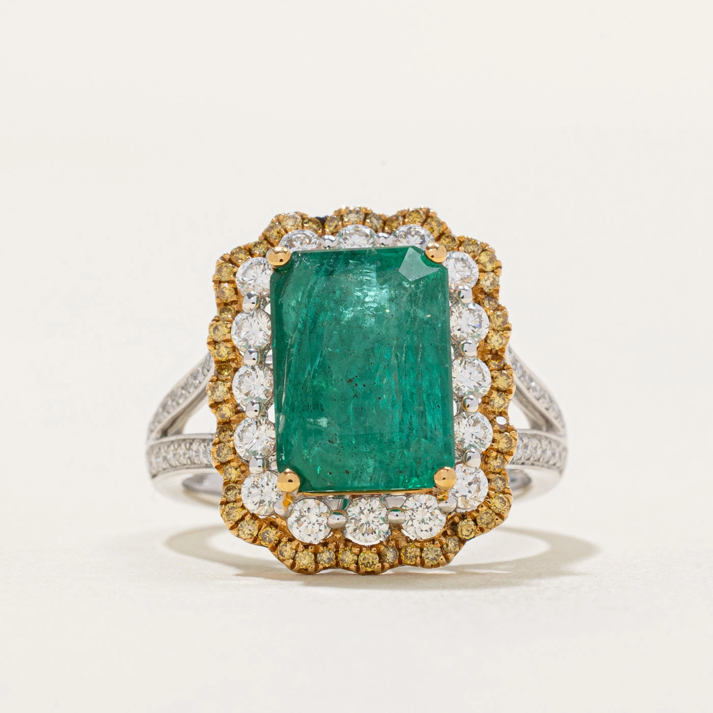 Zambian Emerald & Diamond Cocktail Ring | 4.27ct, 0.964ctw | SZ 6.25 Exquisite Shine Finish Romantic Finish