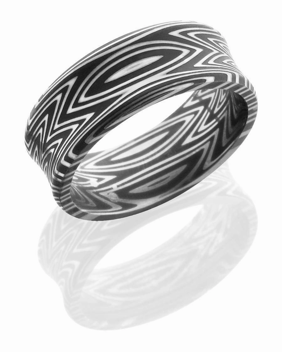 Zebra Stripe Pattern Damascus Steel Wedding Band 8mm Statement Piece Monogram Initial